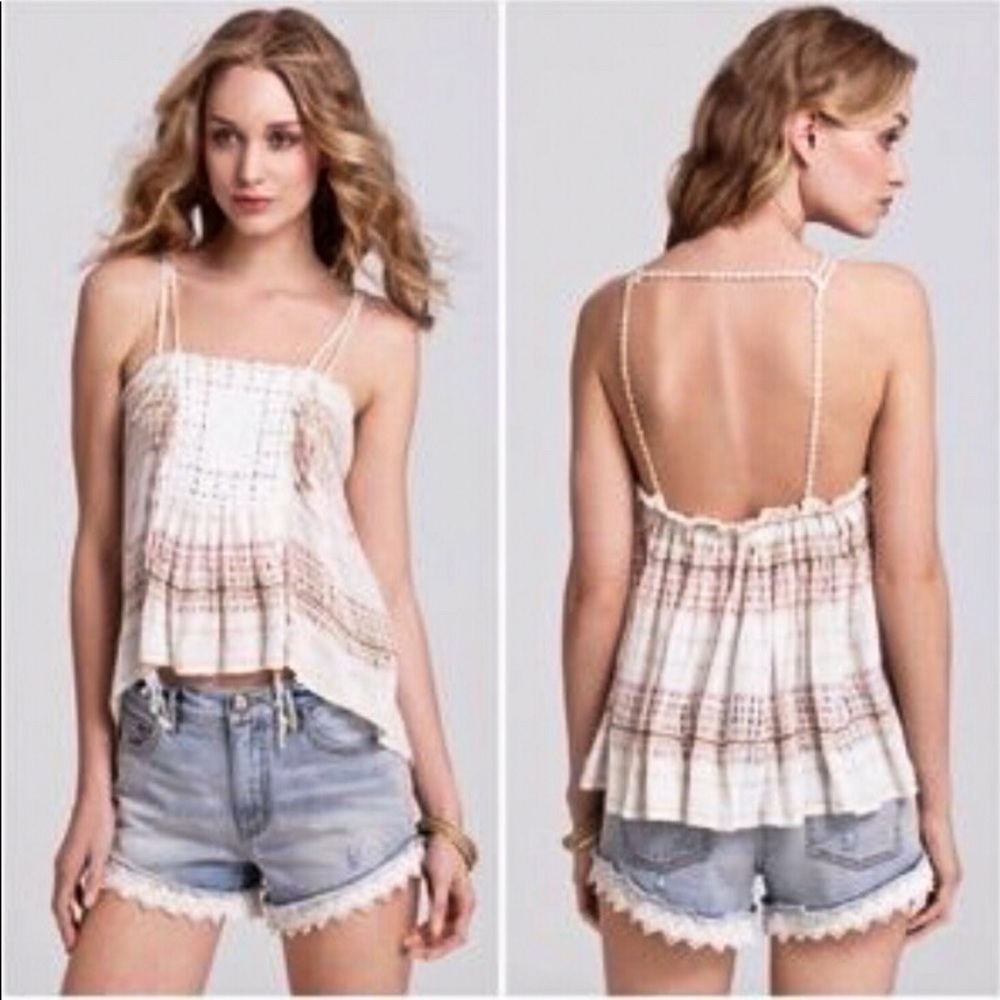 free people shine stripe weave strap apron top OS